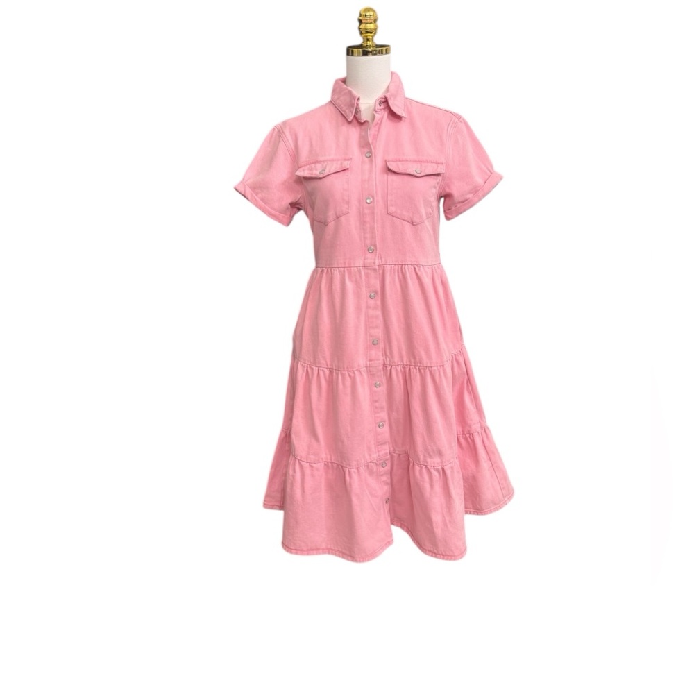 Pilgrim Pink Midi Shirt Dress Size Small Button Front